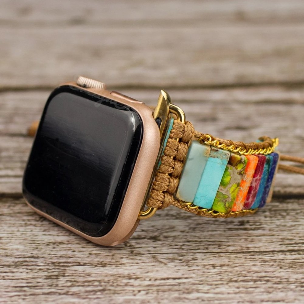 Natural Gemstone Tube Braided Strap Watch Band for 38 ~ 40 mm Apple iWatch